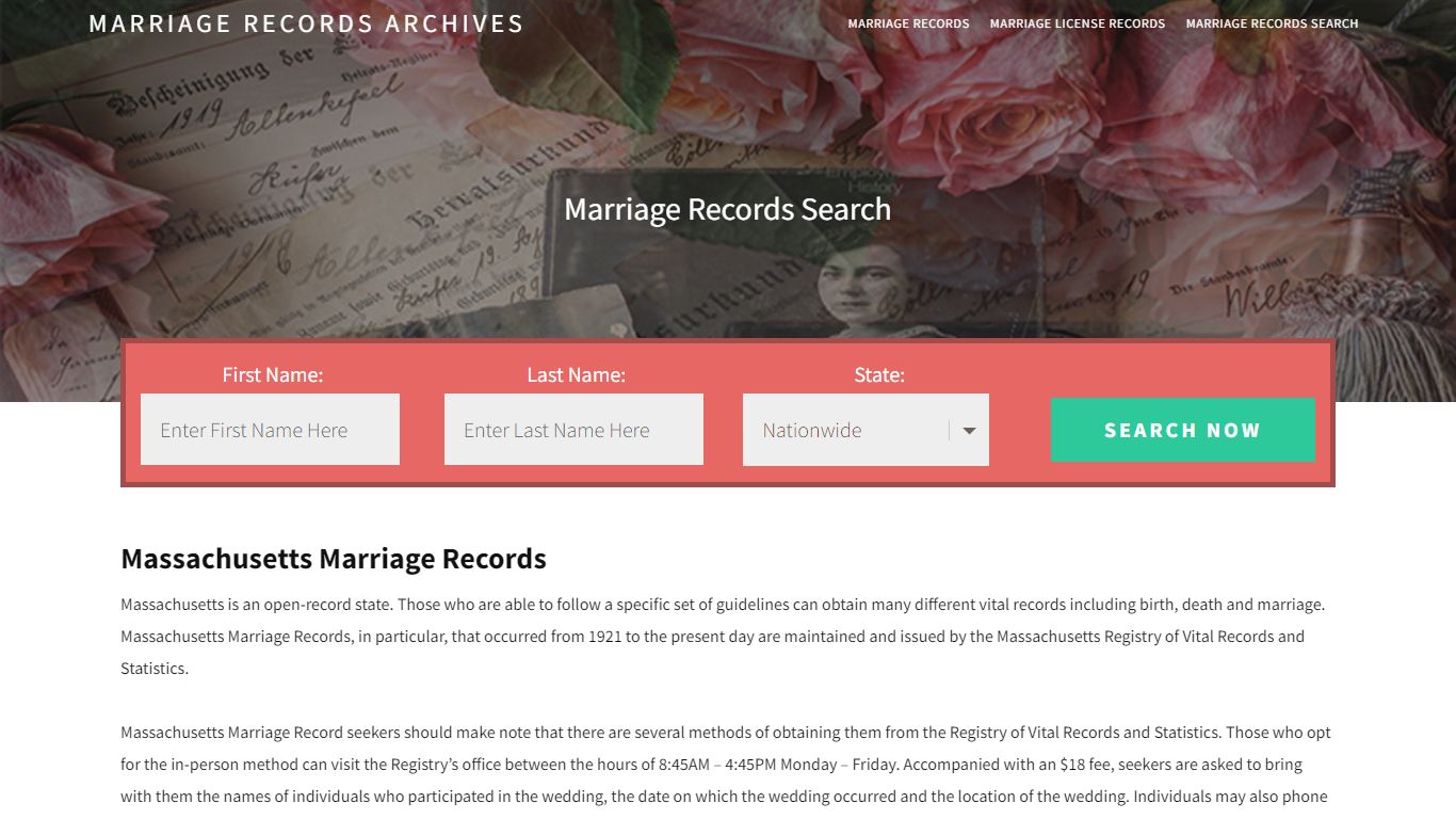 Massachusetts Marriage Records